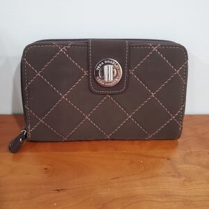 Vera Bradley Chocolate Quilted Wallet with Pink Stitching